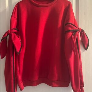 Red Sweatshirt with Bow Sleeves